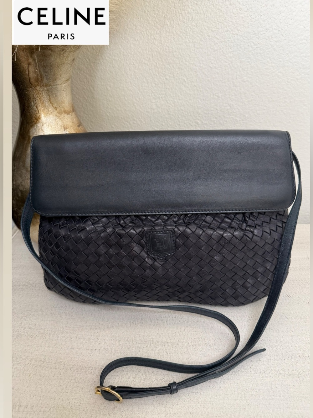 CELINE Braided Leather Shoulder/ Clutch Bag